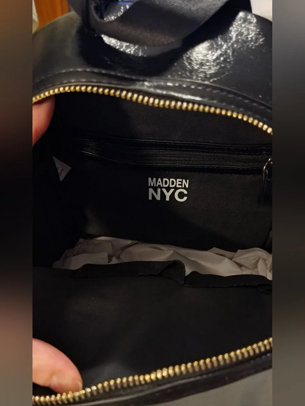 NWT! Black Embossed Patent Mini Backpack
